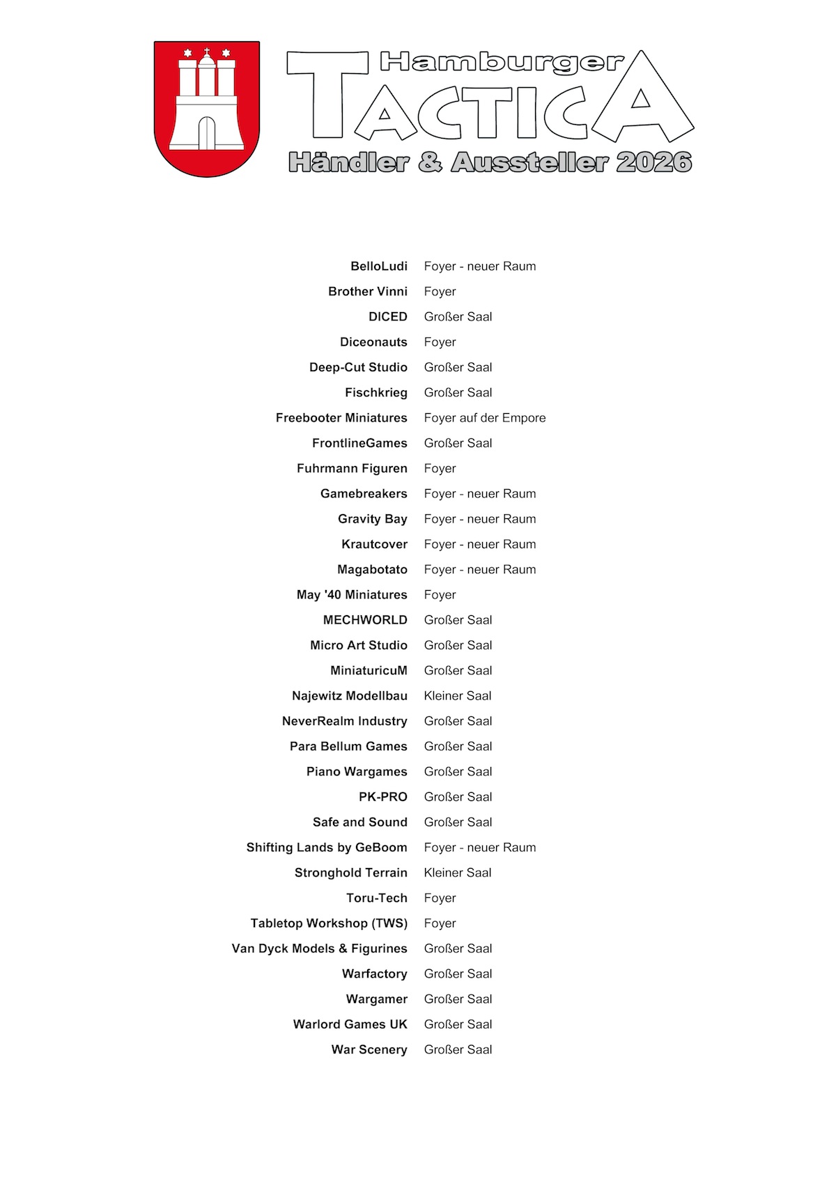 Raumpläne 2026 - Hamburger Tactica 2026